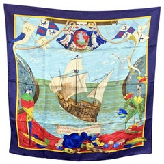 Hermes Jacquard Silk Scarf Christophe Colomb Decouvre l’Amerique