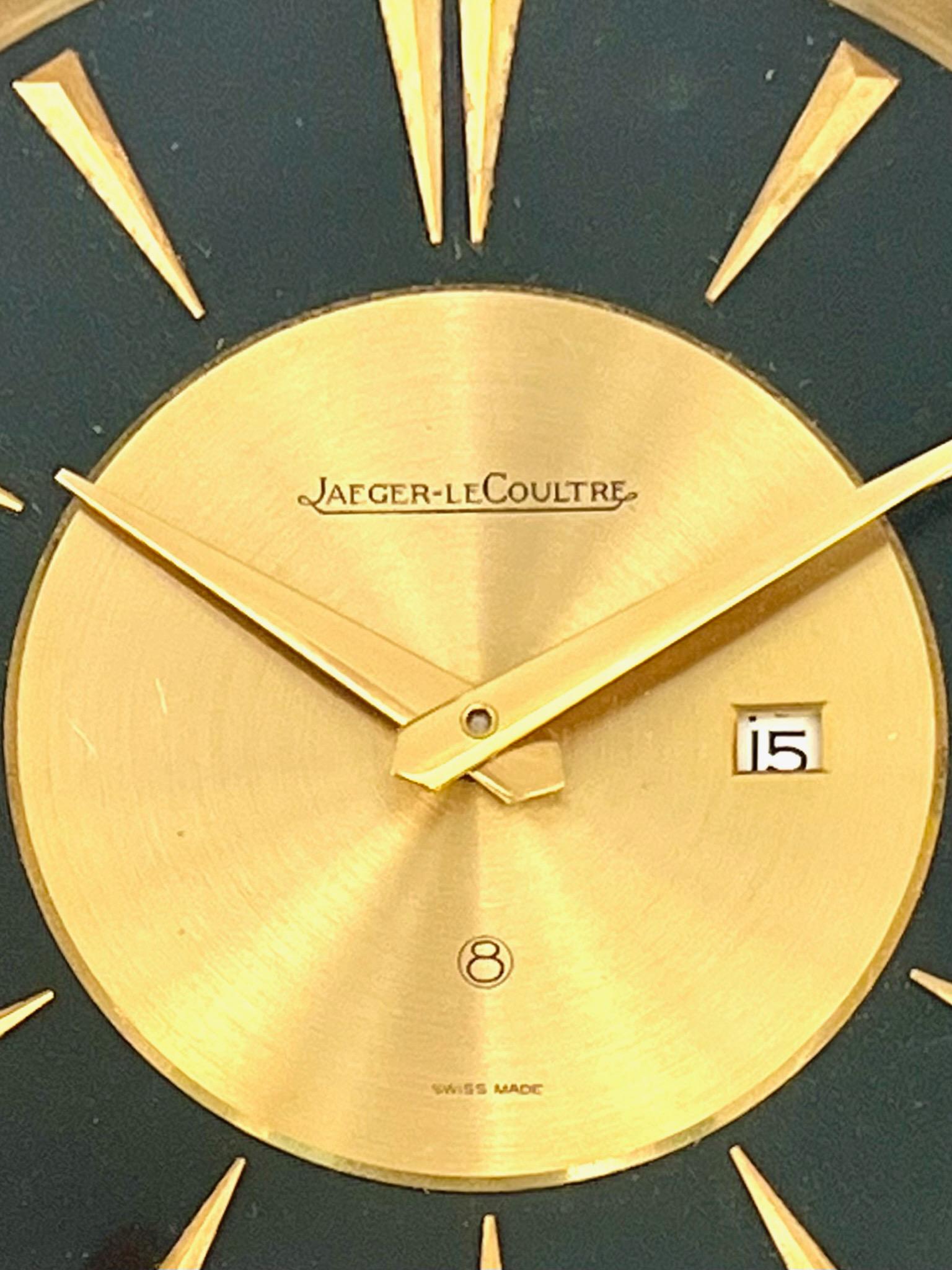 Hermés Jaeger LeCoultre Mid-Century Leather Stitched Desk Clock 1