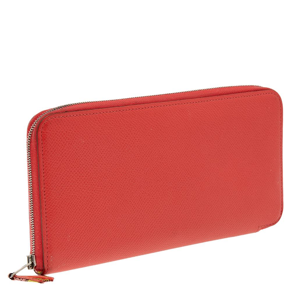 Red Hermes Jaipur Epsom Leather Azap Silk In Zip Around Wallet