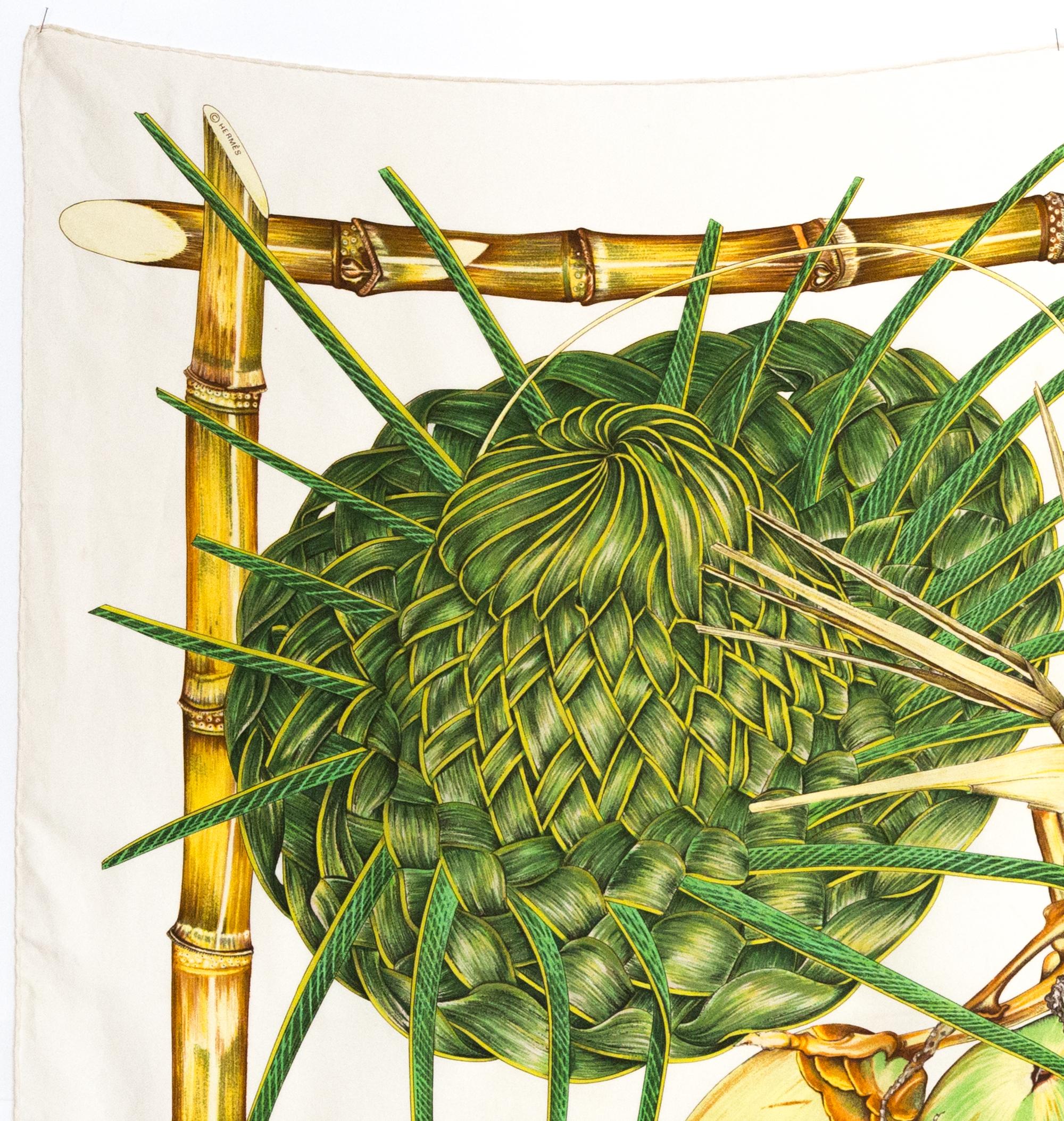 Hermes Jardin Creole by V Dawlat Dumoulin Silk Scarf In Good Condition In Paris, FR
