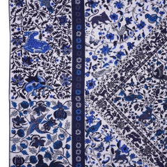 Hermes Jardins de Soie Cashmere Shawl Gris Chine / Blue Marine Scarf 140cm New