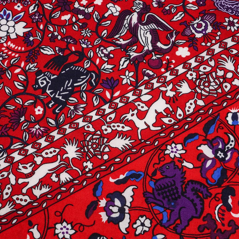 Châle Hermès Jardins De Soie En Cachemire & Soie - Motif Floral - Occasion