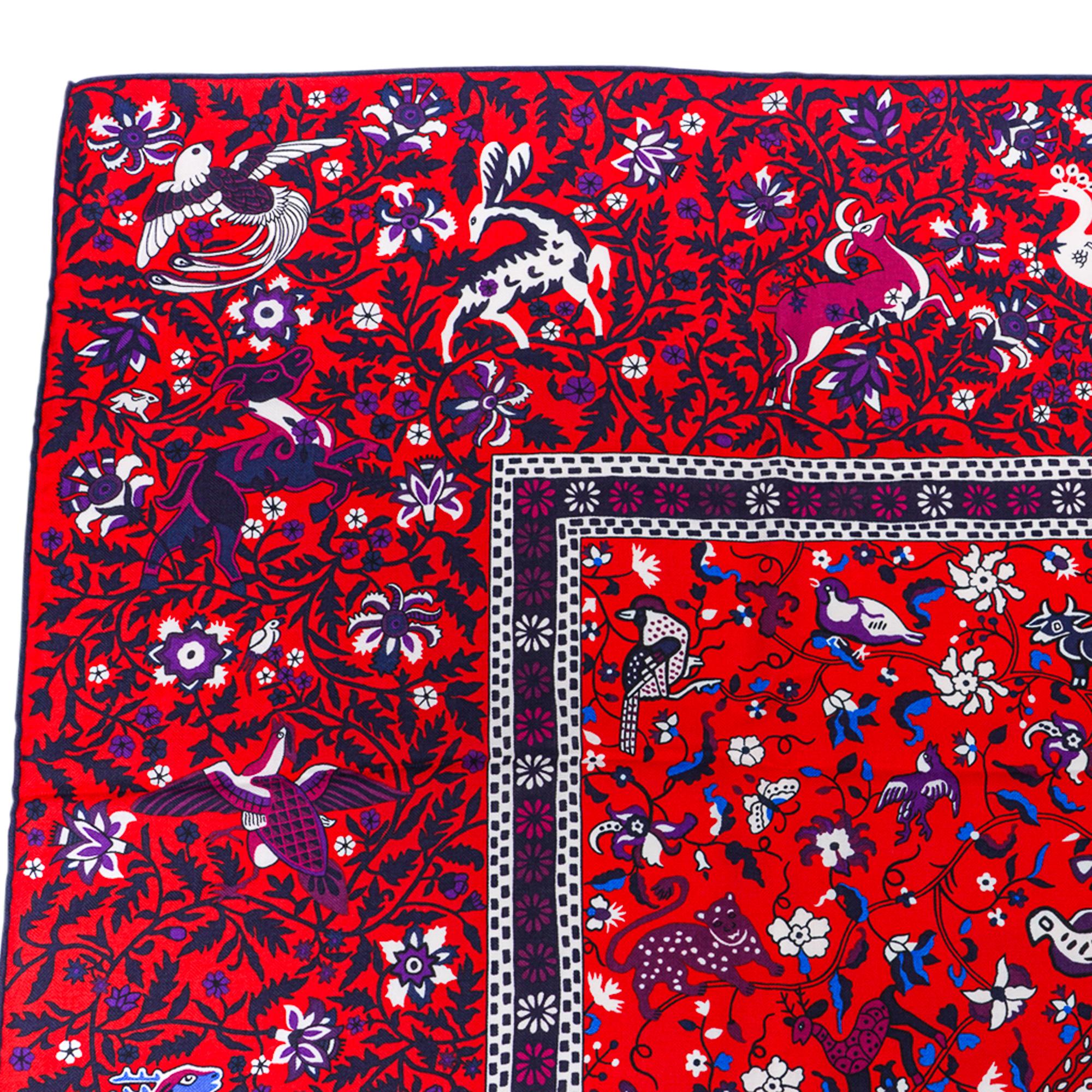 Hermes Jardins de Soie Cashmere Shawl Rouge / Bleu / Violet 140 Scarf 9