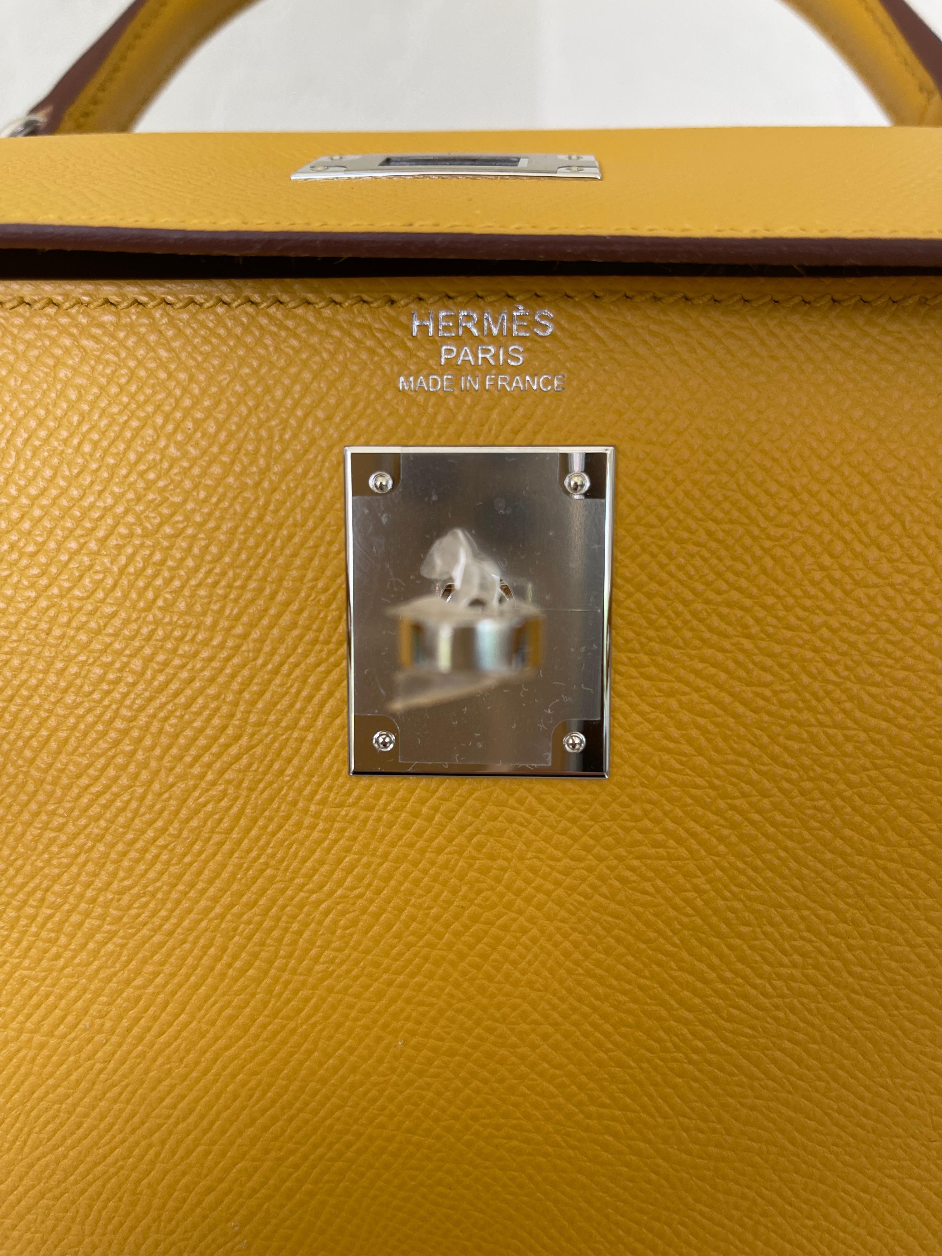 Hermès Jaune Amber Epsom Sellier Kelly 32cm Palladium Hardware Neuf à West Chester, PA