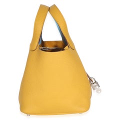 Hermès Jaune Ambre Celeste Clemence Eclat Picotin Lock 18 PM PHW