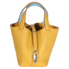 Hermès Jaune Ambre Celeste Clemence Eclat Picotin Lock 18 PM PHW