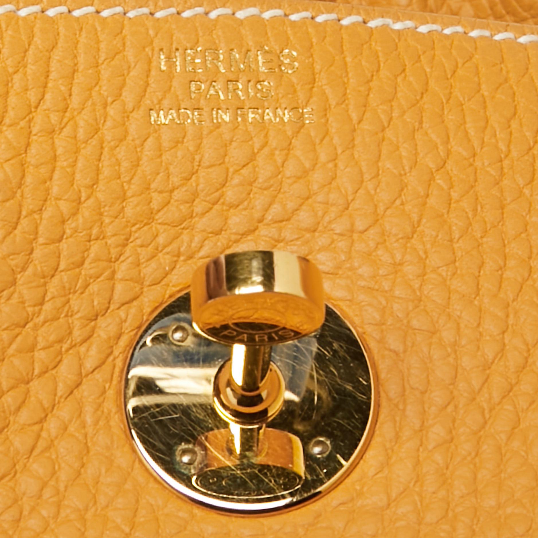 Hermes Jaune Ambre Clemence Leather Gold Finish Lindy 30 Bag 5