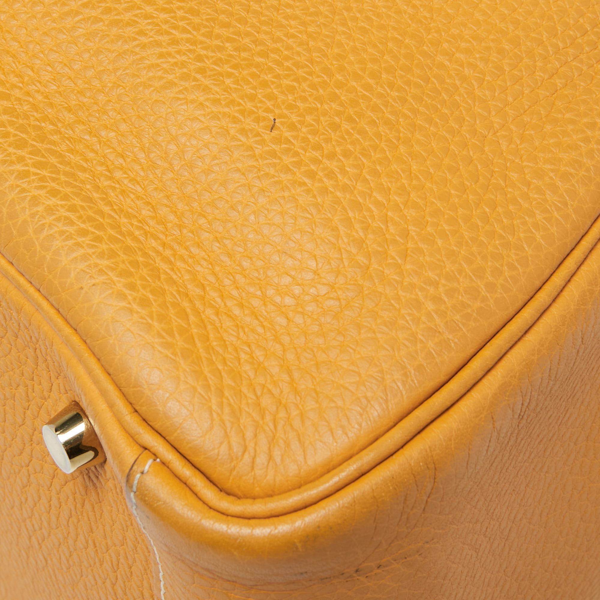 Hermes Jaune Ambre Clemence Leather Gold Finish Lindy 30 Bag 8