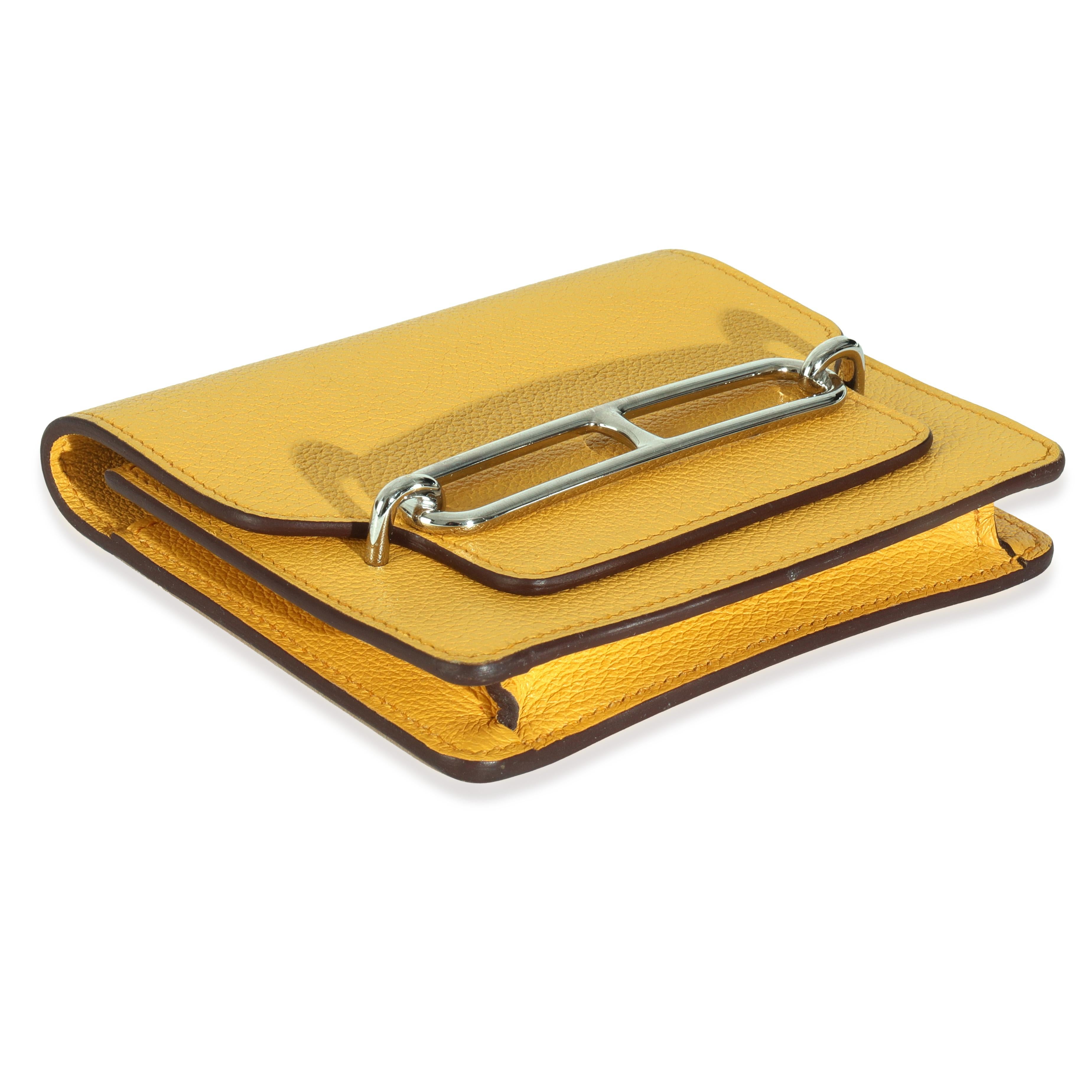 Hermès Jaune Ambre Evercolor Roulis Kompaktes Portemonnaie PHW im Angebot 2