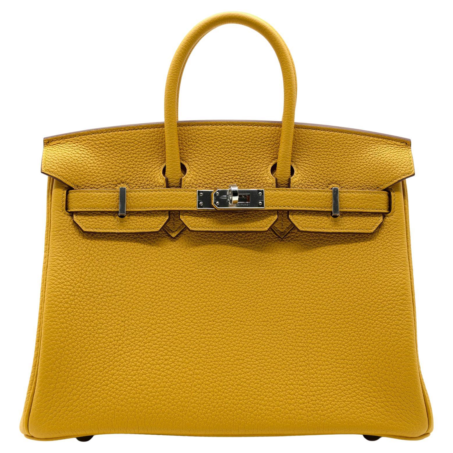 Hermès Jaune Ambre Togo Leather Birkin 25cm Retourne For Sale