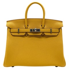 Hermès Jaune Ambre Togo Piel Birkin 25cm Retourne
