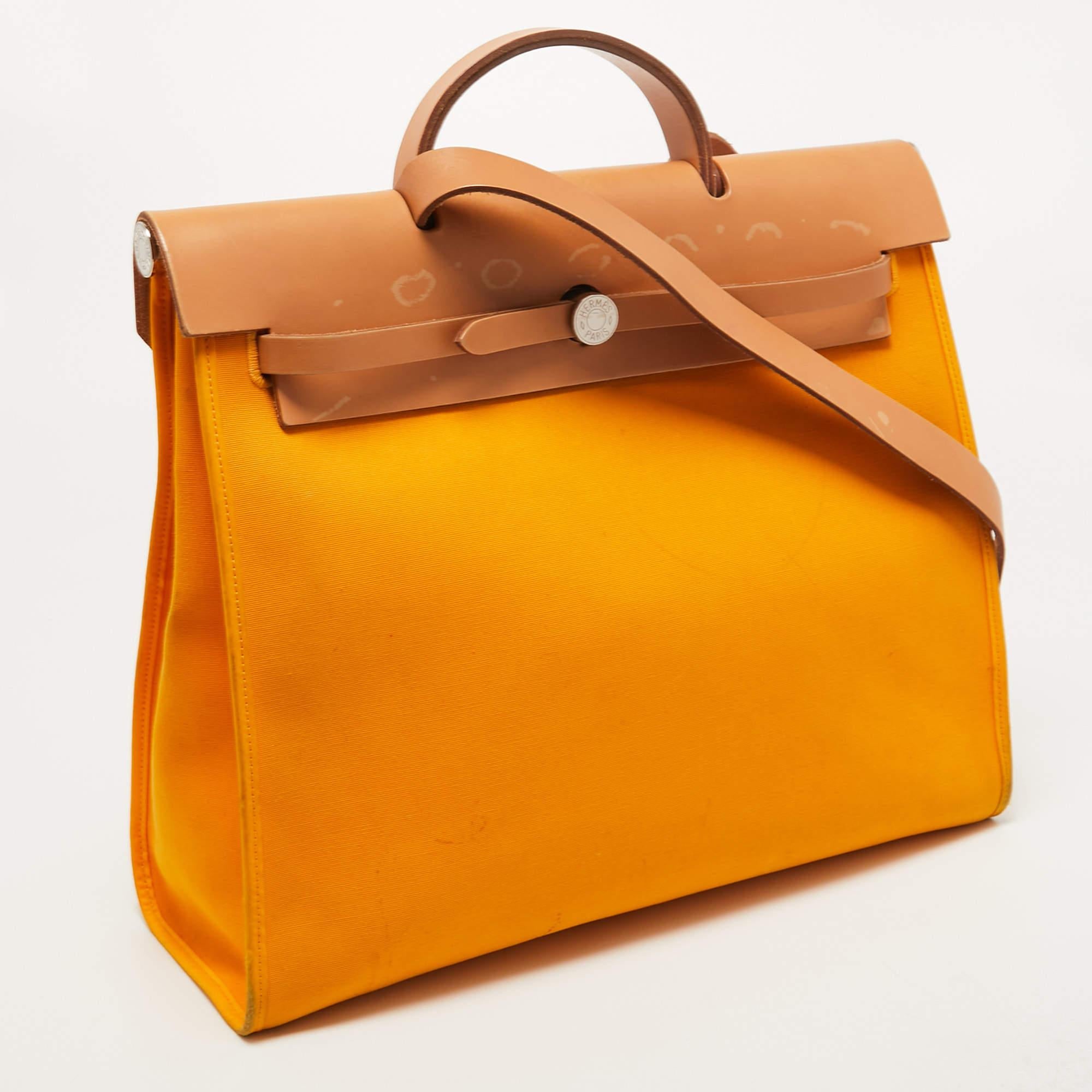 Women's Hermes Jaune D' Or/Orange Canvas and Leather Herbag Zip 39 Bag