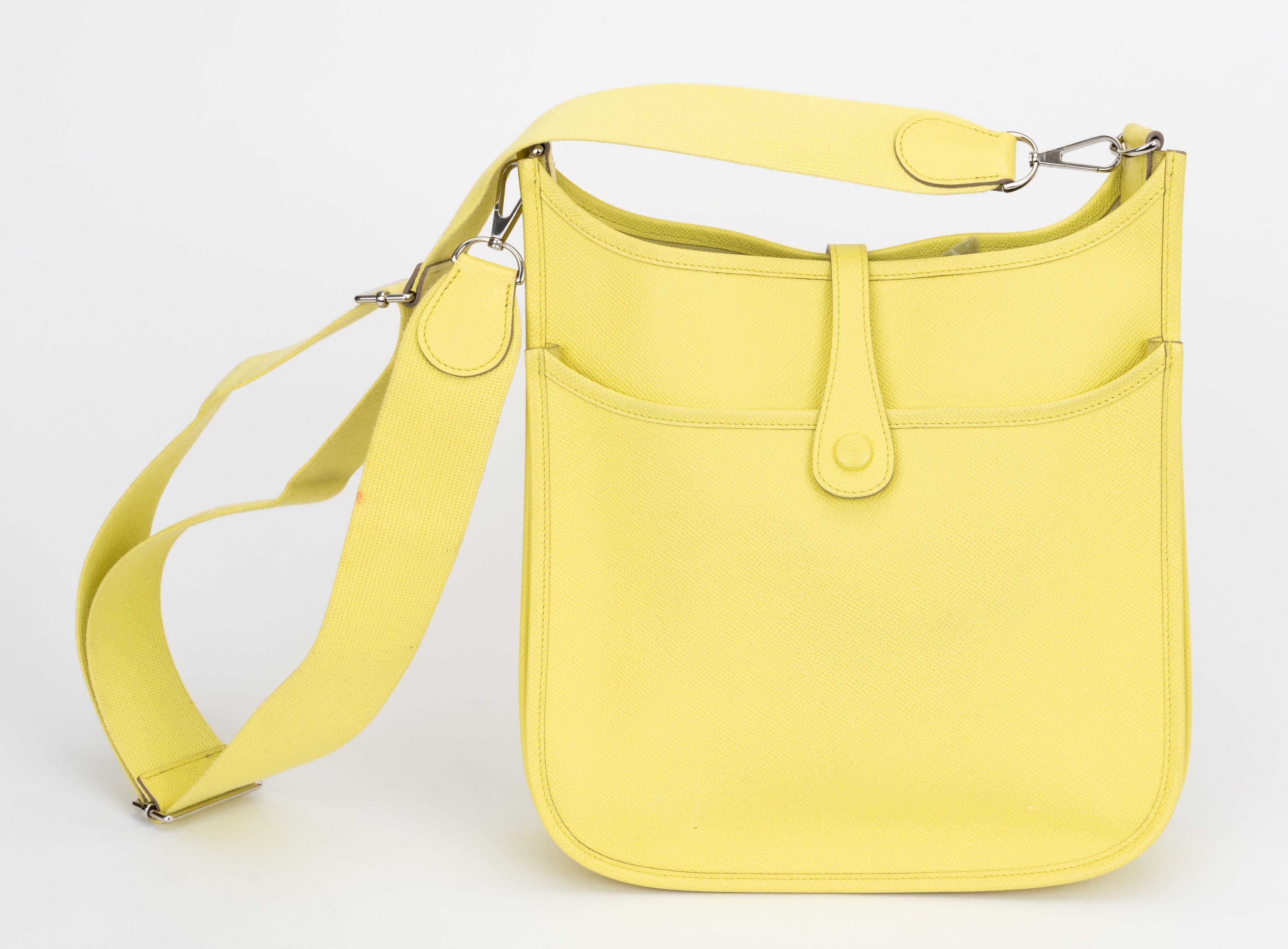 Hermès Jaune Poussin Epsom Evelyne PM In Excellent Condition For Sale In West Hollywood, CA