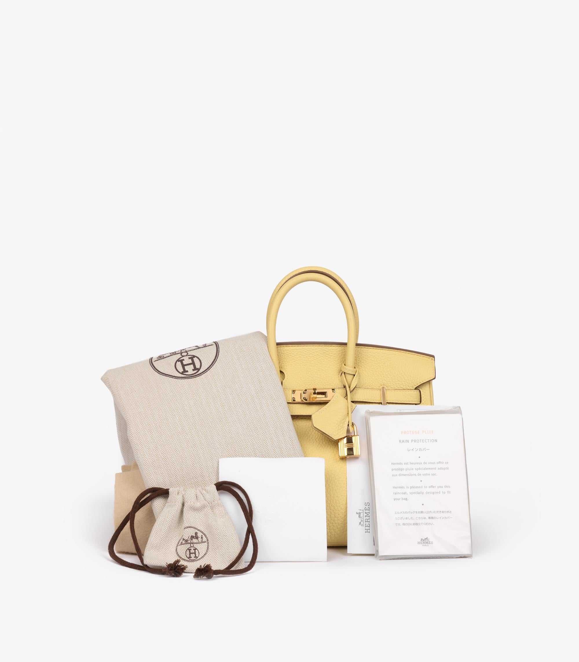 Hermès Jaune Poussin Togo Leather Birkin 25cm Retourne For Sale 4
