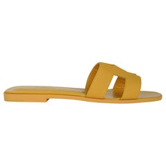 Hermes Jaune Sable Oran Sandal Epsom Leather Flat Shoes 39.5 / 9.5