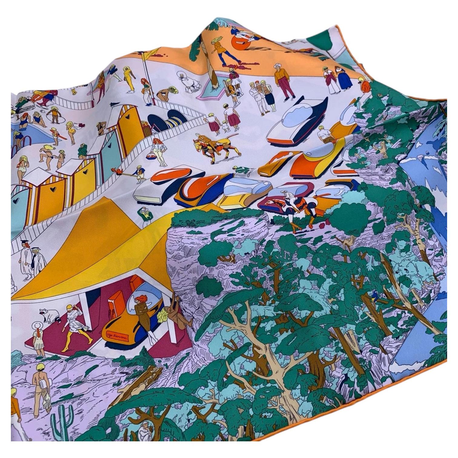 Hermès Jaune Soufre "On the Beach" 90cm Silk Twill Scarf by Ugo Bienvenu NWT
