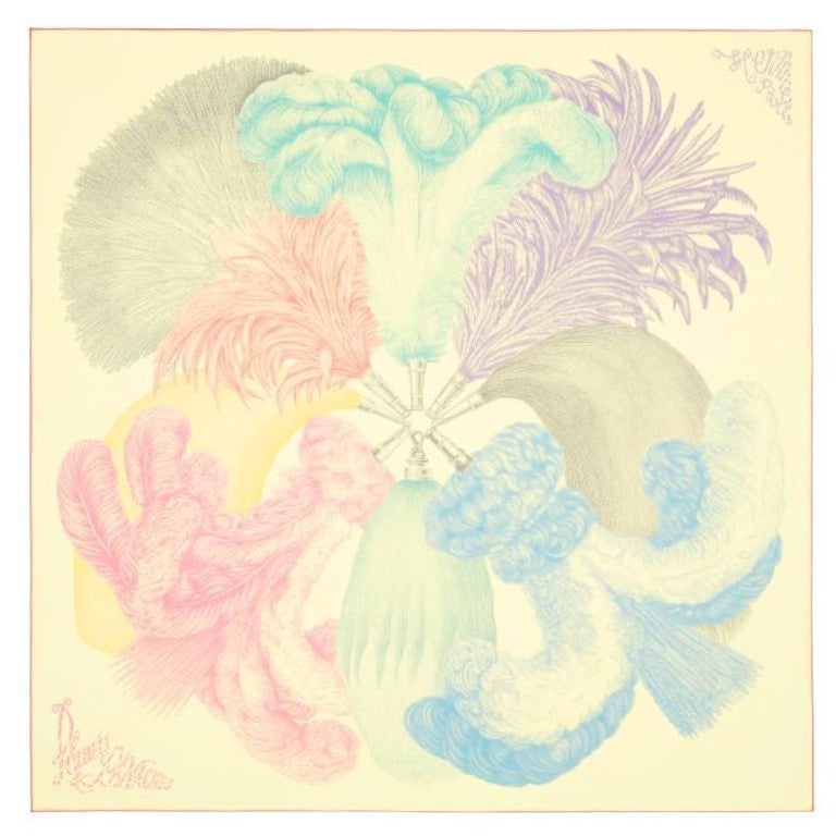 Foulard Carré Hermès 90 En Soie - Motif "Plumets Et Panaches" - Bleu - Collector Rare - Neuf Sans étiquette