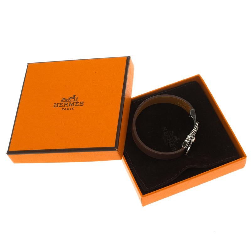 Hermes Java 10 Brulee Chamonix Calfskin Palladium Plated Bracelet XS 3