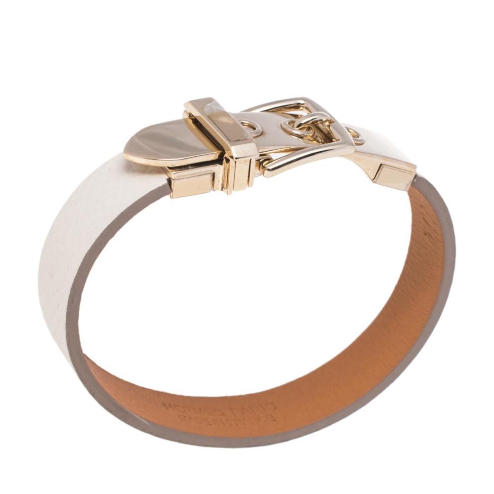Hermès Java 10 White Leather Gold Plated Bracelet XS In Excellent Condition In Dubai, Al Qouz 2