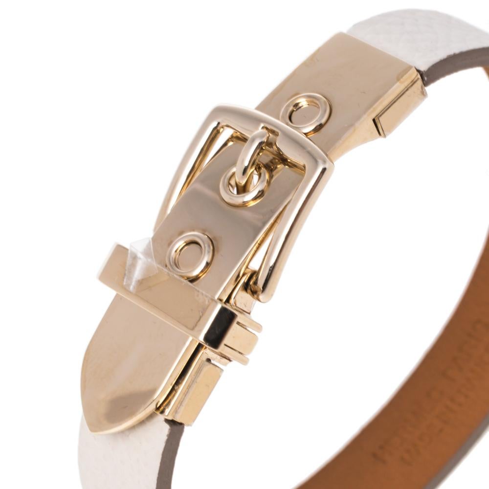 Women's Hermès Java 10 White Leather Gold Plated Bracelet XS