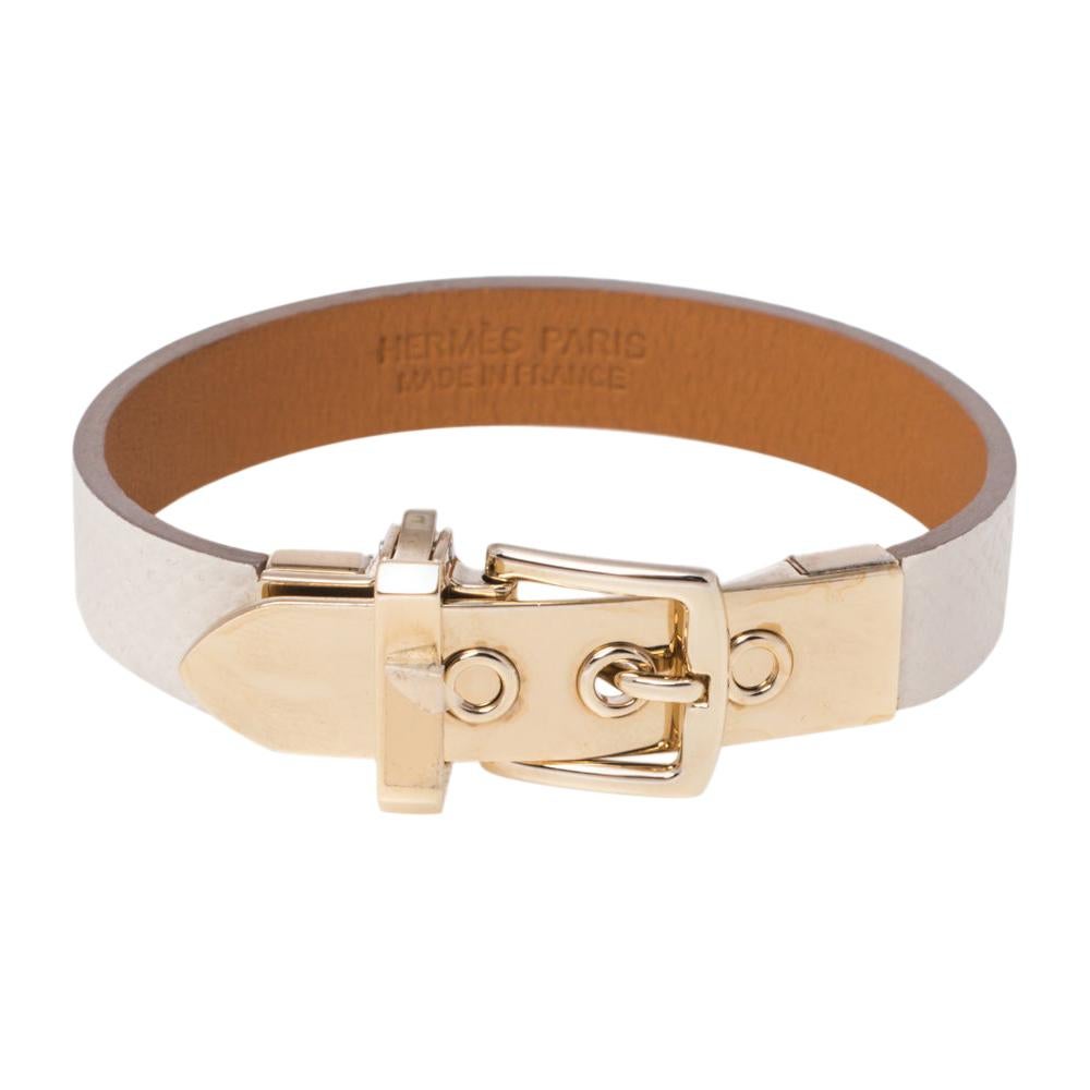 Hermès Java 10 White Leather Gold Plated Bracelet XS