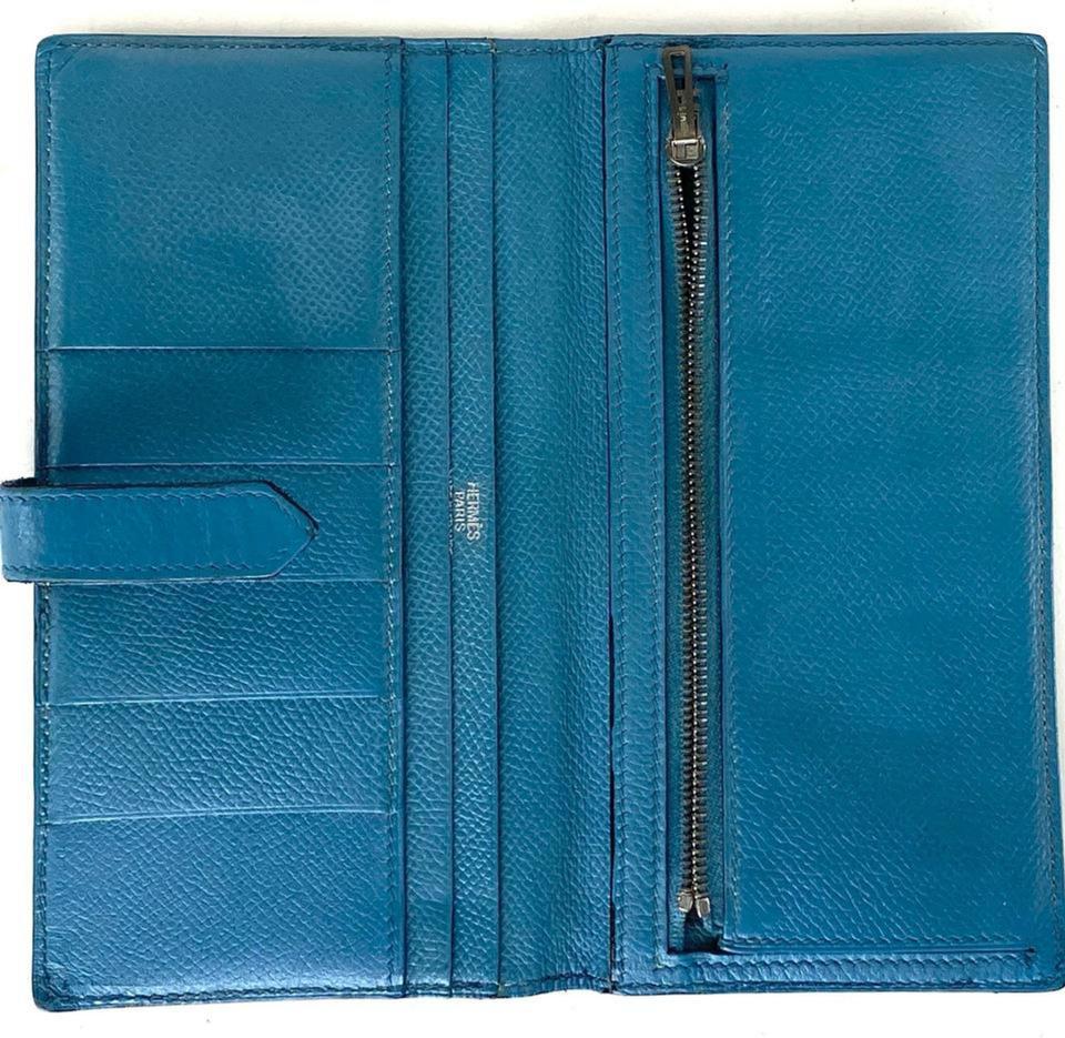 Hermès Jean Bearn Wallet Bifold Long 11h68 Blue Leather Clutch For Sale 6