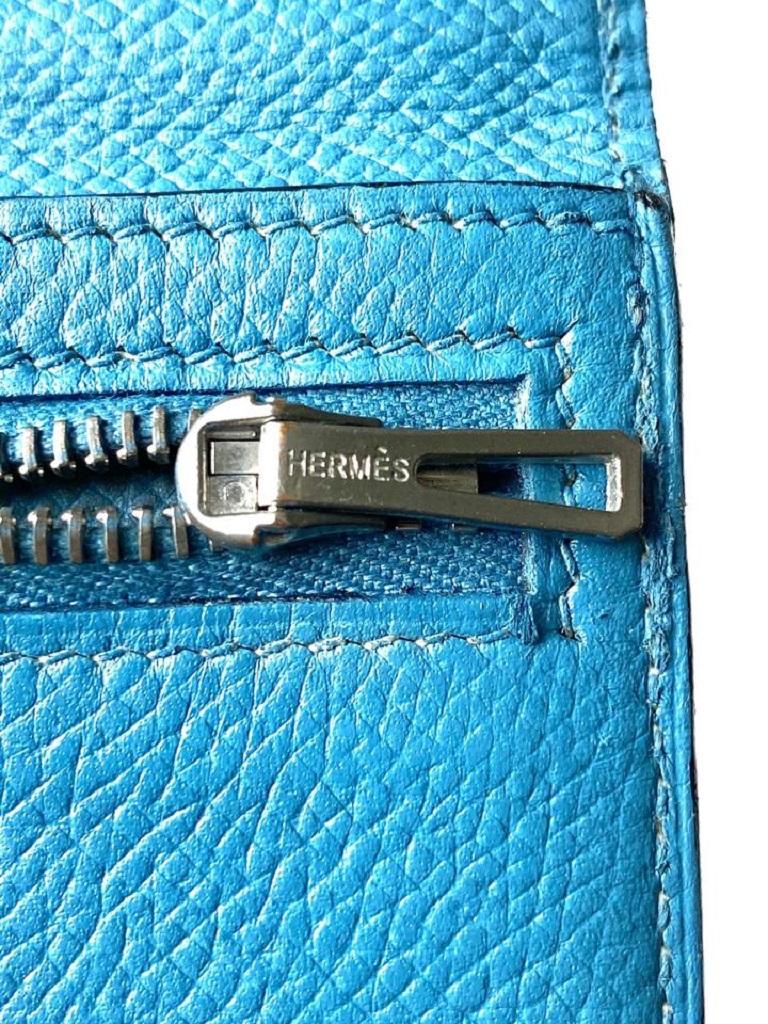  Hermès - Portefeuille long en cuir bleu « Jean Bearn », 11h68 Pour femmes 