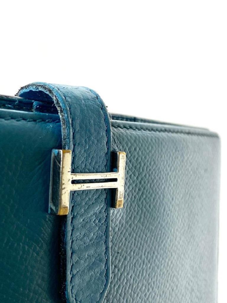 Hermès Jean Bearn Wallet Bifold Long 11h68 Blue Leather Clutch For Sale 2