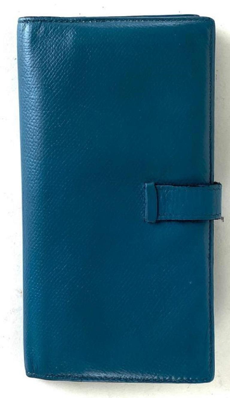 Hermès Jean Bearn Brieftasche Bifold Lang 11h68 Blaue Leder Clutch 5