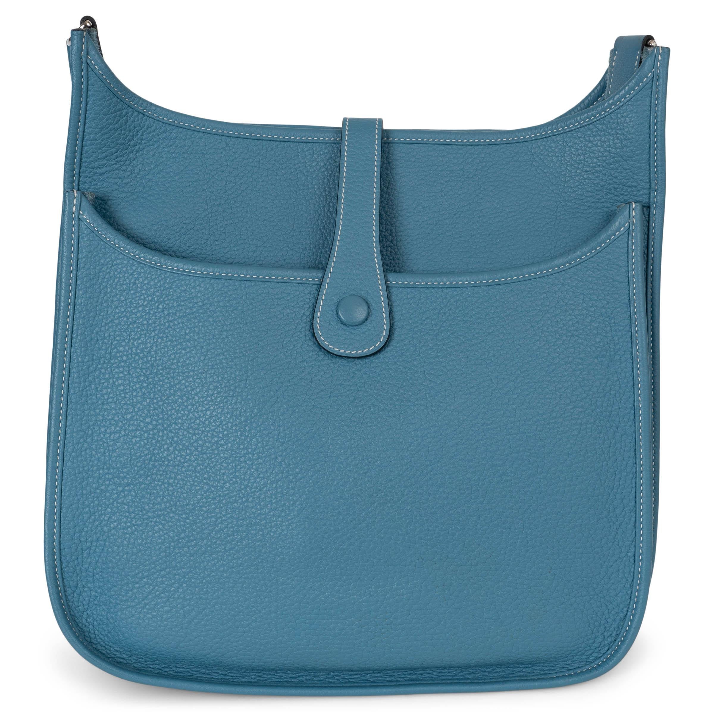 Bleu HERMES Jean bleu Clemence cuir EVELYNE 33 Sac à bandoulière Phw NO STRAP en vente