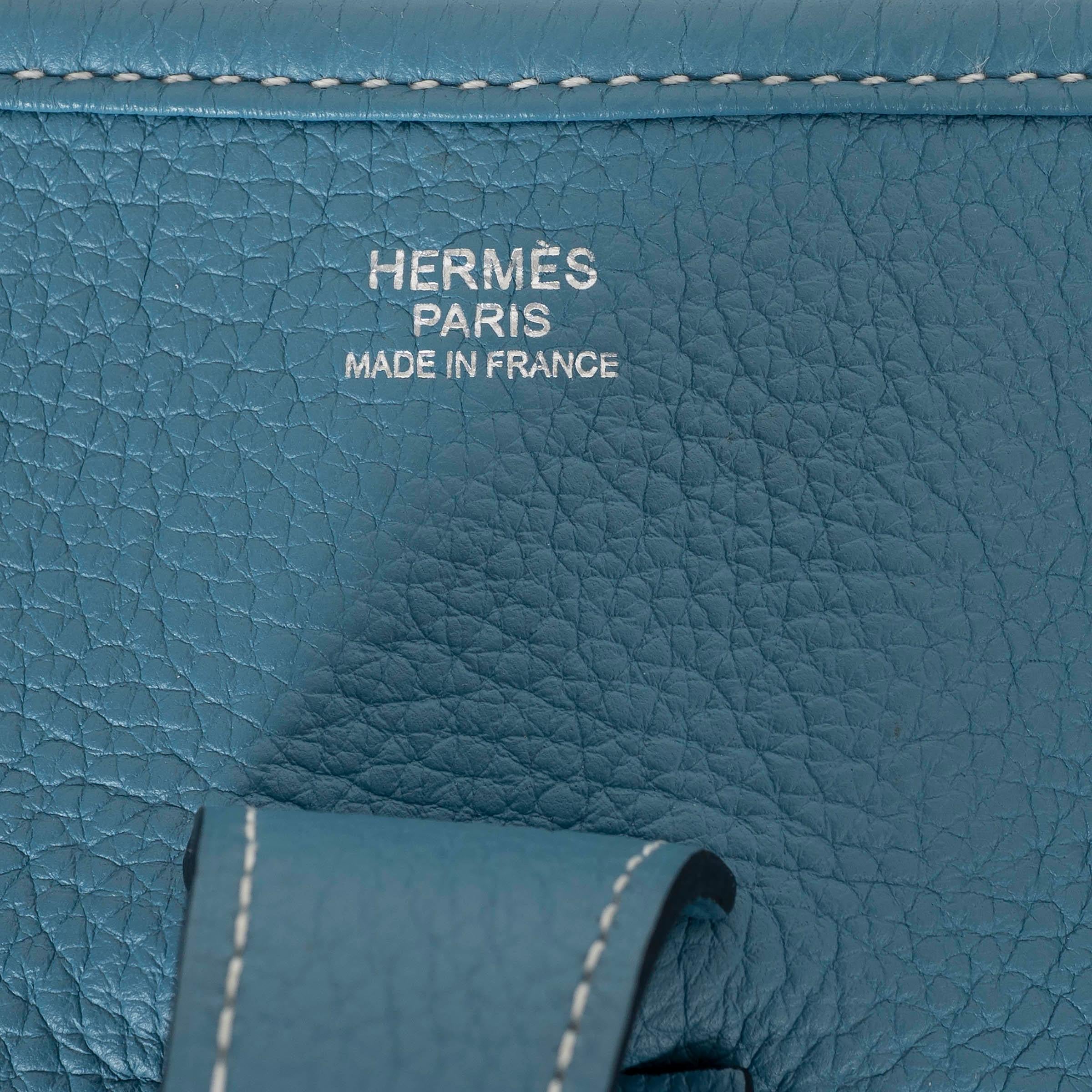 HERMES Jean bleu Clemence cuir EVELYNE 33 Sac à bandoulière Phw NO STRAP en vente 1