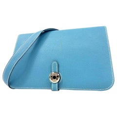 Hermès Jean Dogon Fanny Pack Belt Waist Pouch 233789 Blue Leather Cross Body Bag