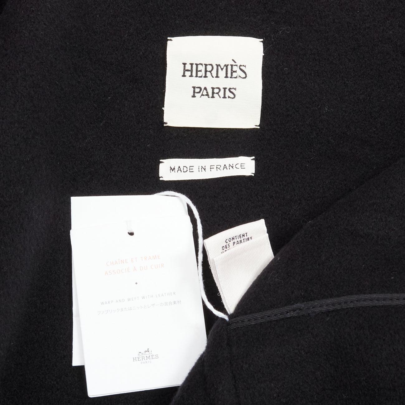 HERMES Jean Paul Gaultier black cashmere leather trim H buttons jacket FR34 XS For Sale 5