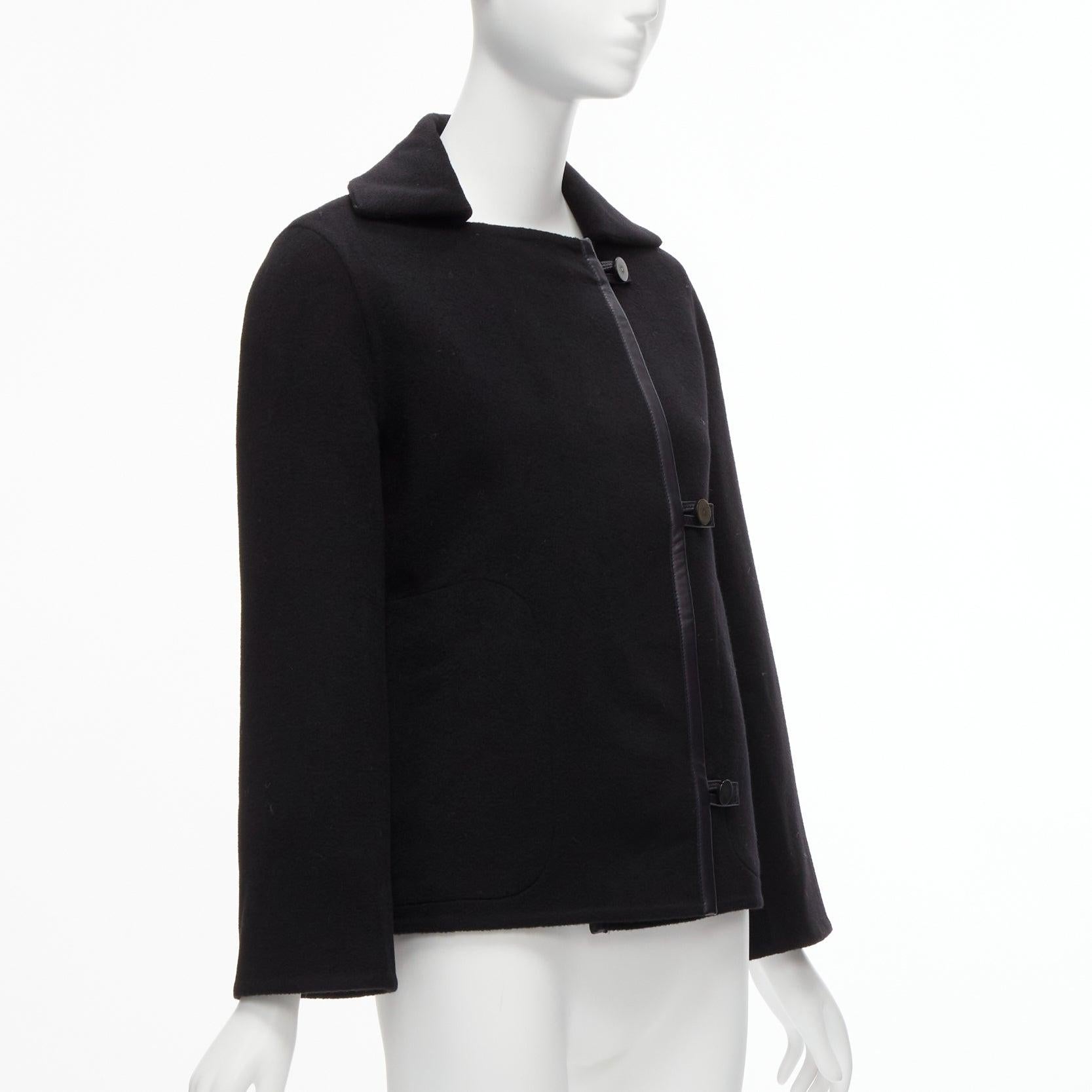 HERMES Jean Paul Gaultier black cashmere leather trim H buttons jacket FR34 XS In Excellent Condition For Sale In Hong Kong, NT
