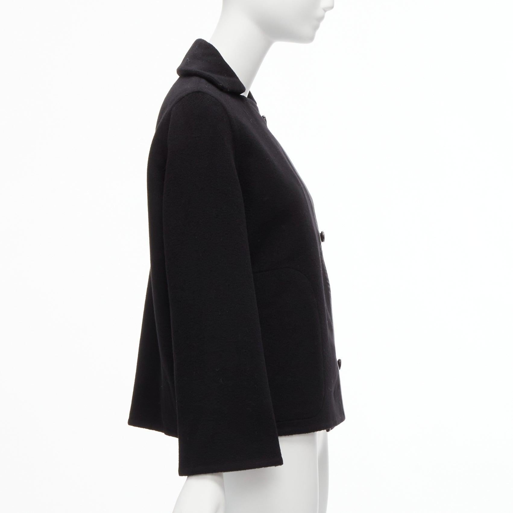 Women's HERMES Jean Paul Gaultier black cashmere leather trim H buttons jacket FR34 XS For Sale