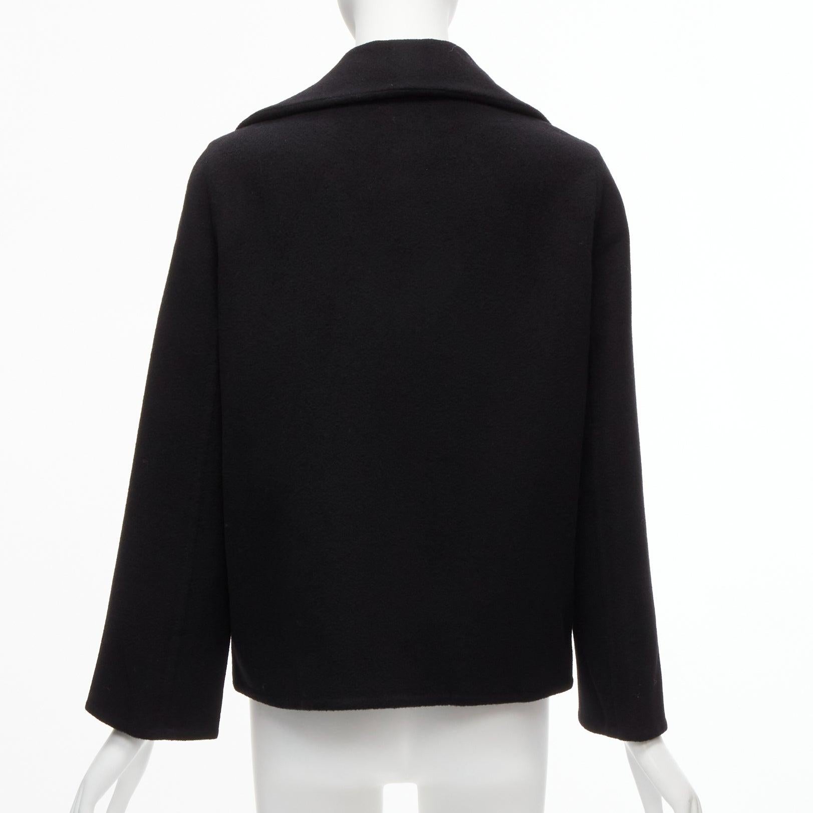 HERMES Jean Paul Gaultier black cashmere leather trim H buttons jacket FR34 XS For Sale 1