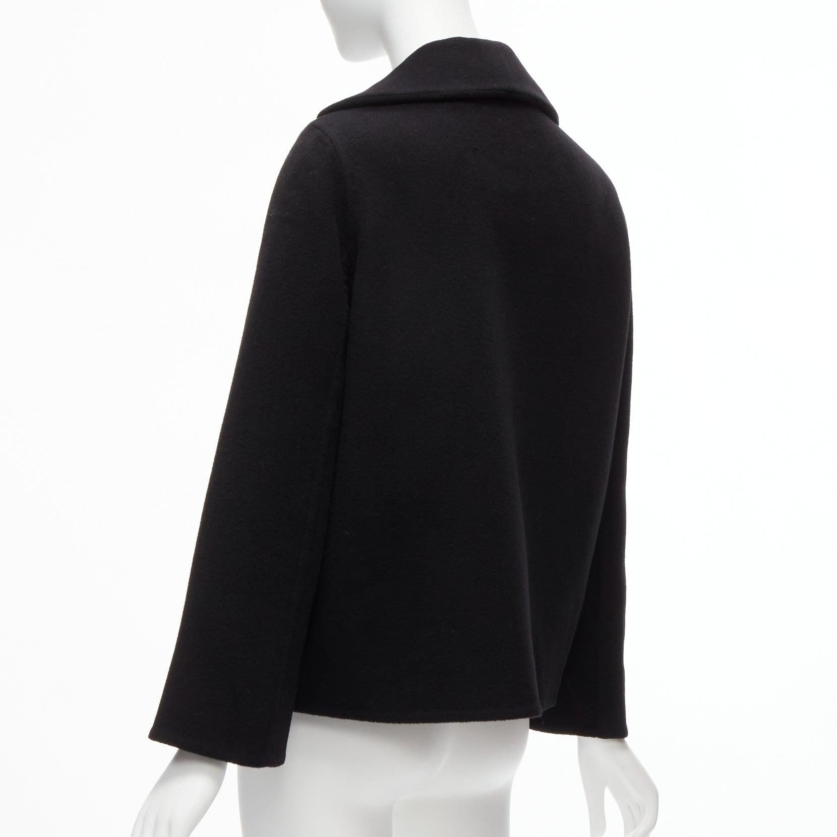 HERMES Jean Paul Gaultier black cashmere leather trim H buttons jacket FR34 XS For Sale 2