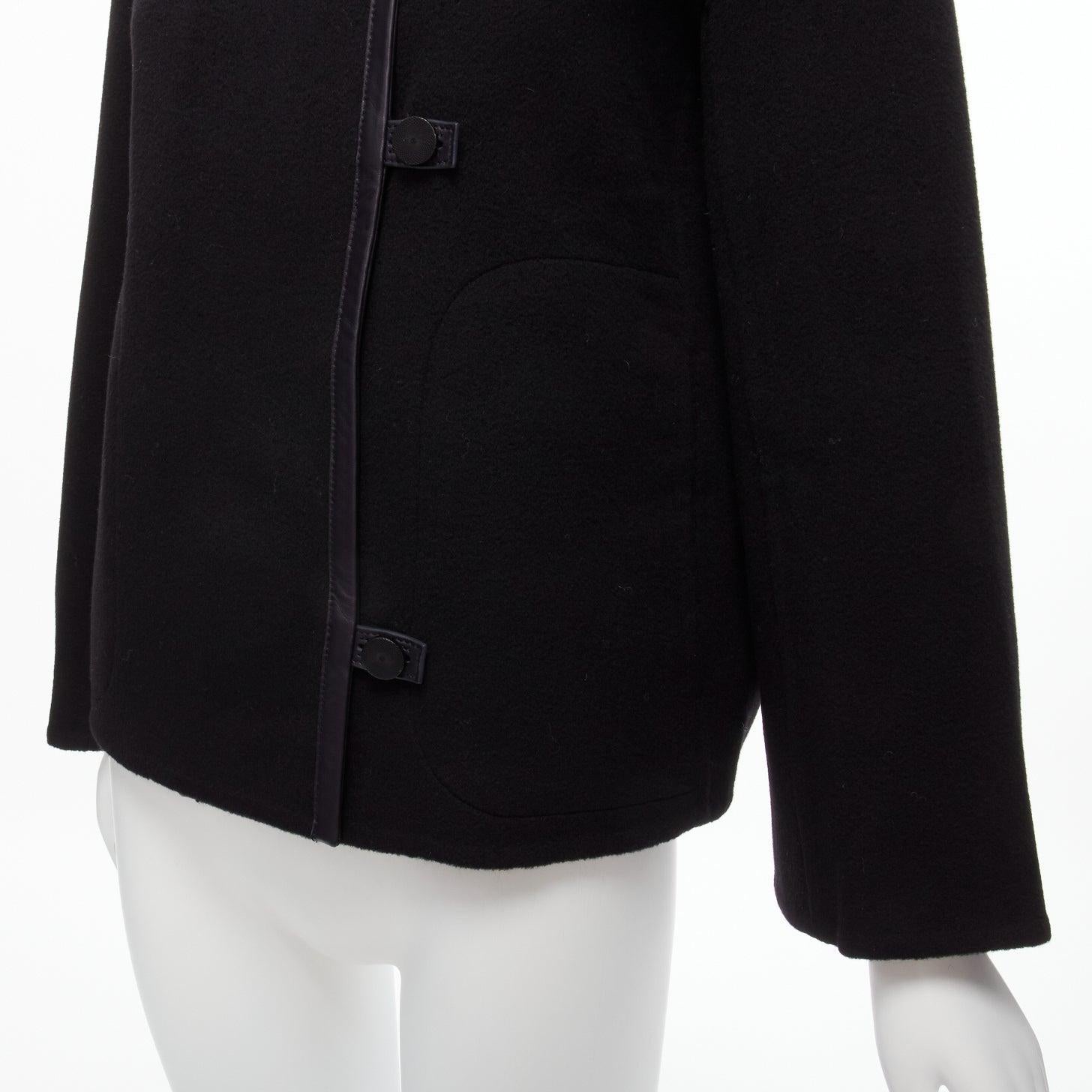 HERMES Jean Paul Gaultier black cashmere leather trim H buttons jacket FR34 XS For Sale 3