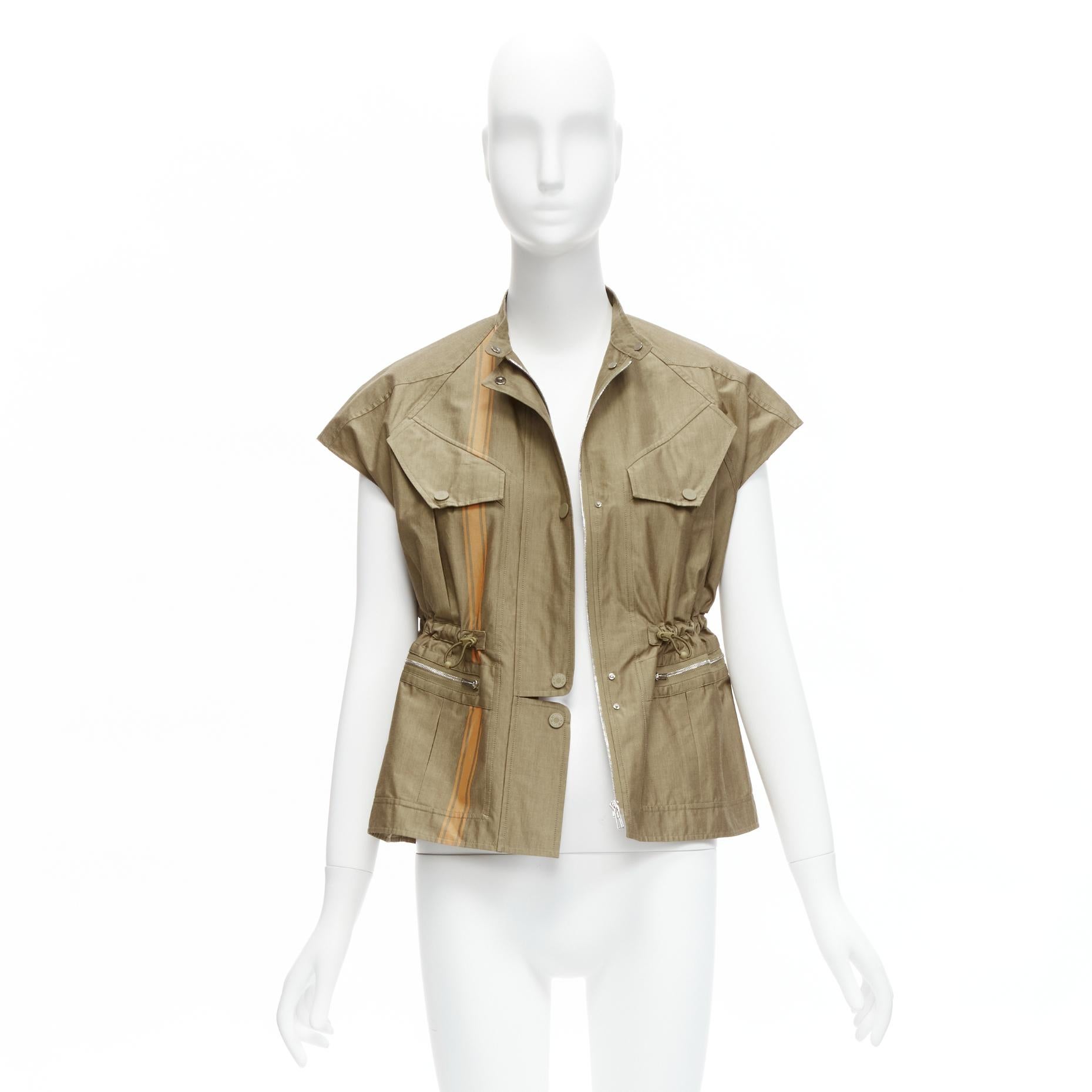 HERMES Jean Paul Gaultier Vintage stripe cinched cargo worker vest jacket FR36 S For Sale 7