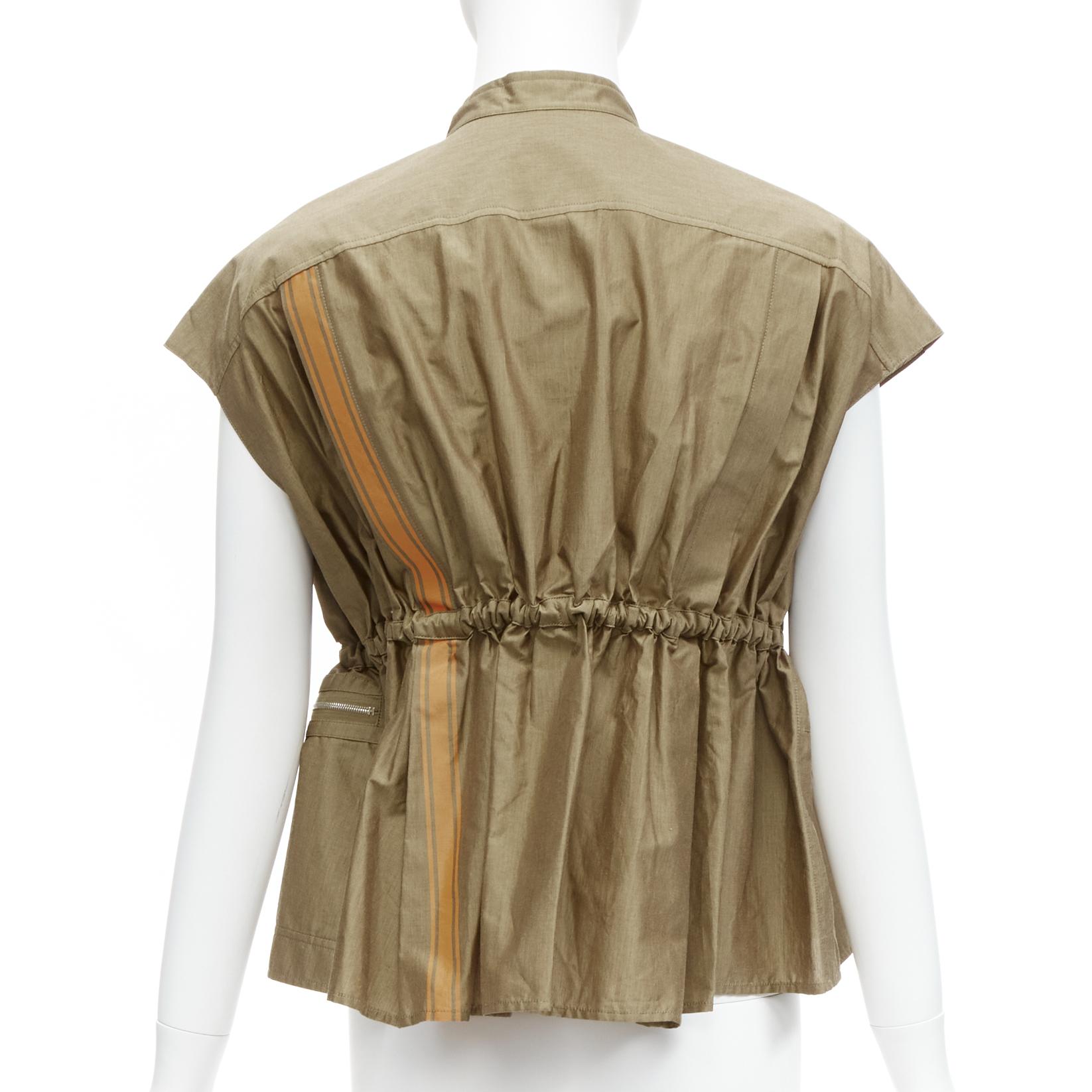 HERMES Jean Paul Gaultier Vintage stripe cinched cargo worker vest jacket FR36 S For Sale 1