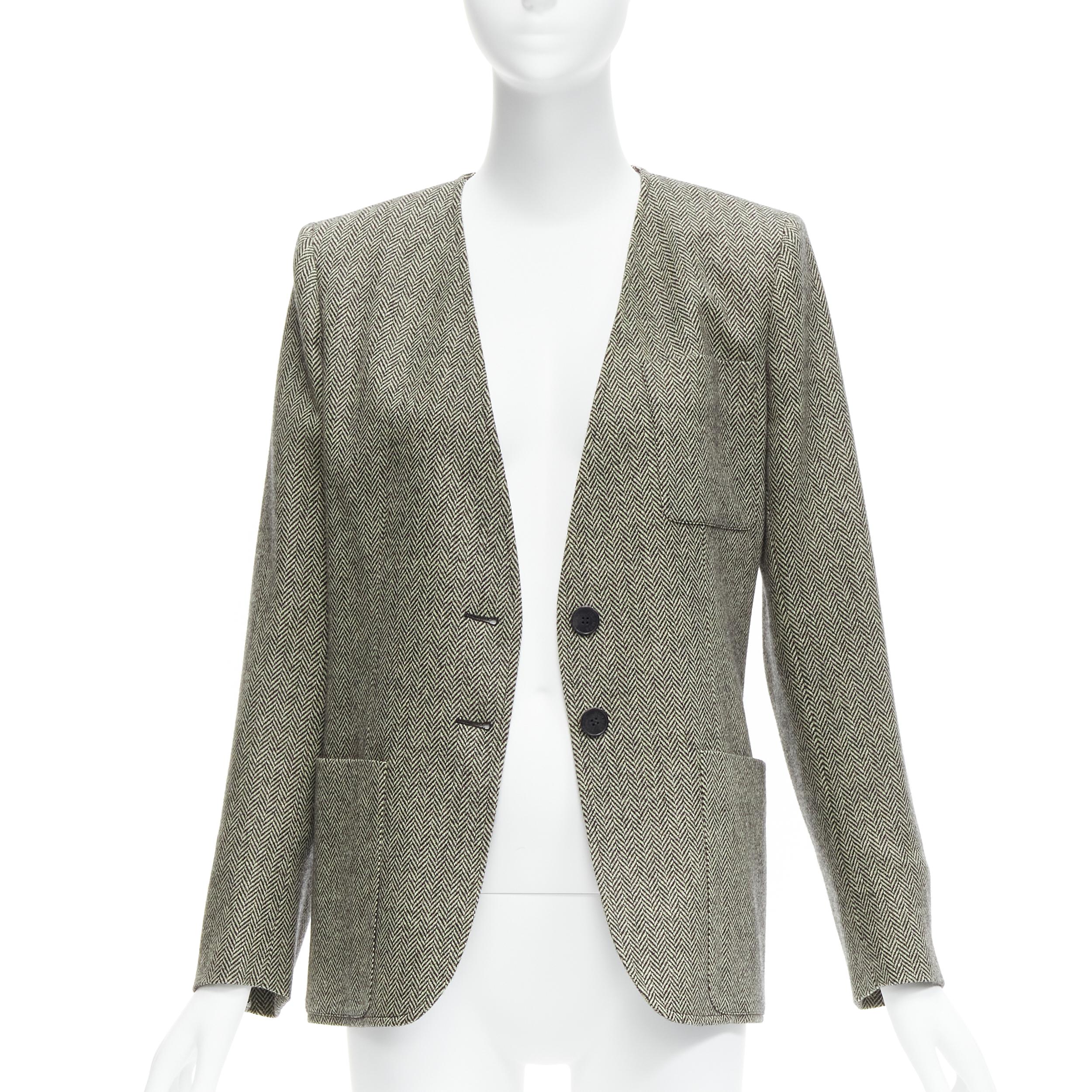 HERMES Jean Paul Gaultier virgin wool cashmere leather collar blazer FR40 L In Excellent Condition In Hong Kong, NT