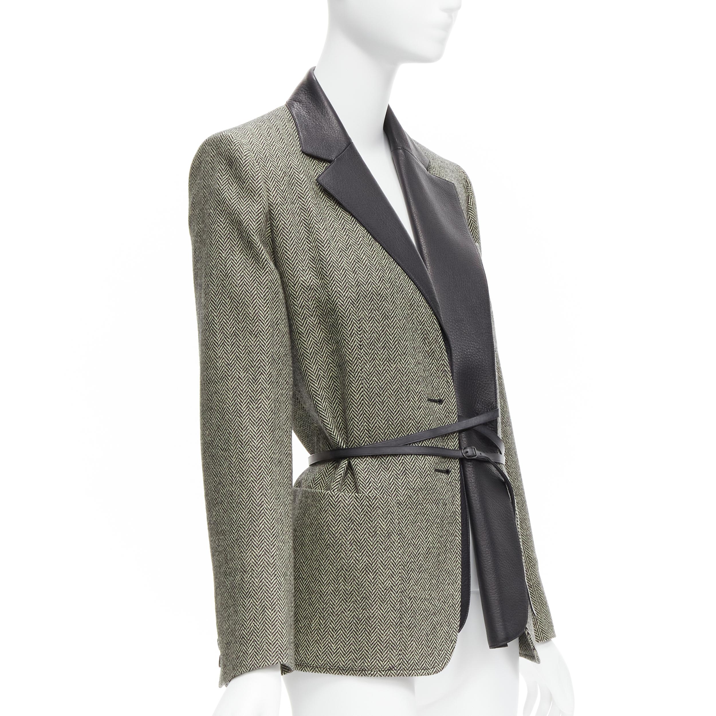 Women's HERMES Jean Paul Gaultier virgin wool cashmere leather collar blazer FR40 L