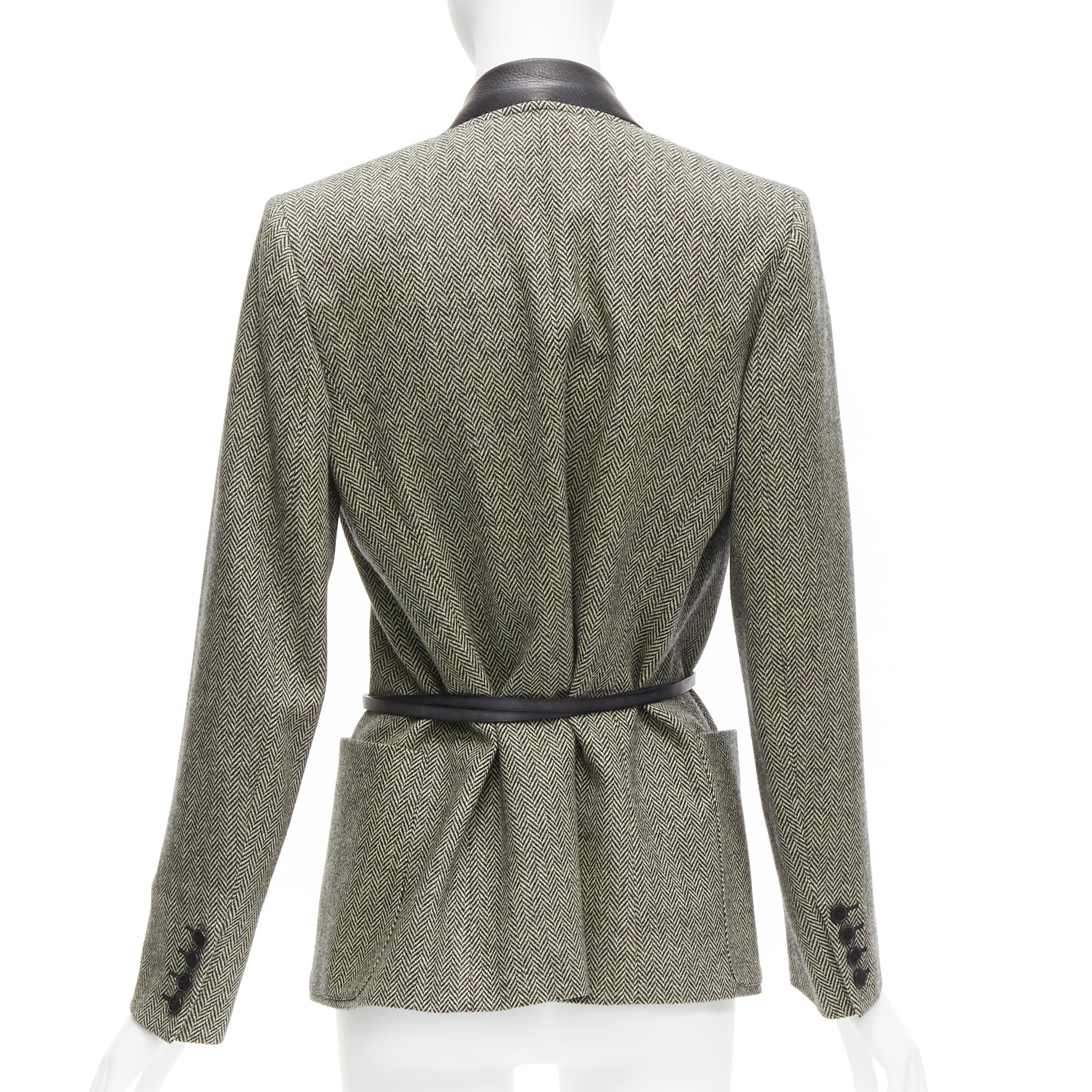 HERMES Jean Paul Gaultier virgin wool cashmere leather collar blazer FR40 L 2