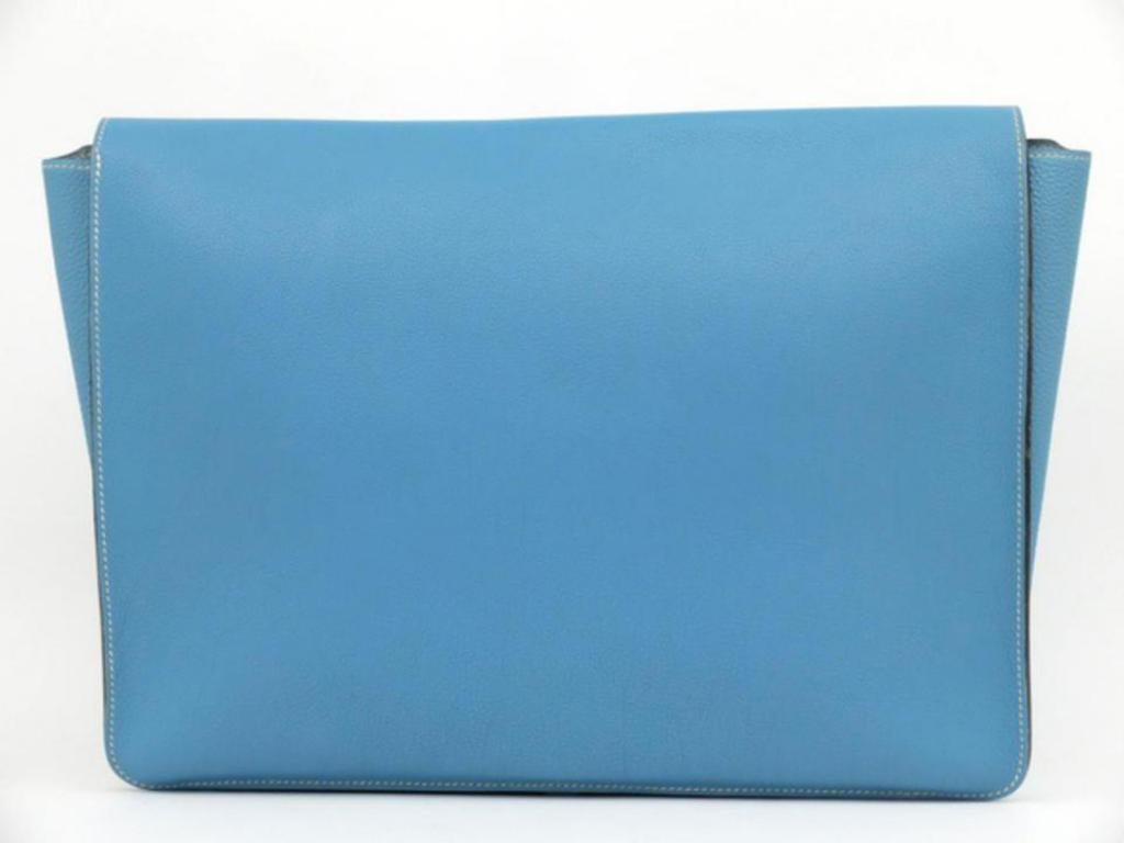 Hermès Jean Togo Extra Large Porte-documents Dogon Portfolio 230564 Blue Clutch In Good Condition For Sale In Forest Hills, NY