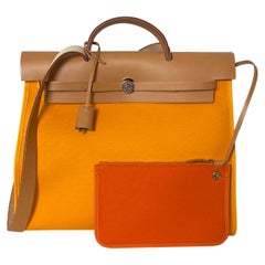 Hermès Jeune D''Or Gelbe Toile Canvas & Leder Herbag Tasche mit Reißverschluss 39