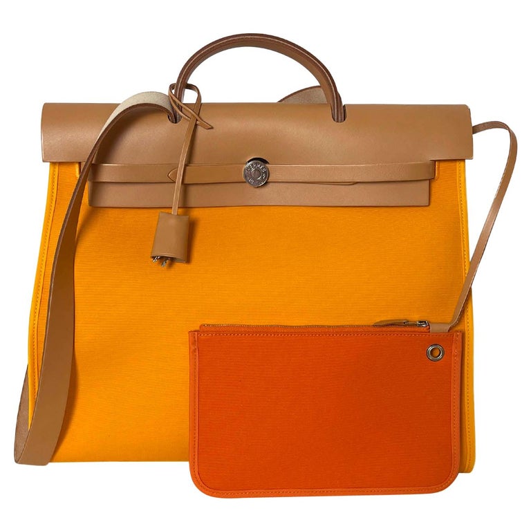 Hermes Jeune D'Or Yellow Toile Canvas and Leather Herbag Zip 39 Bag For  Sale at 1stDibs