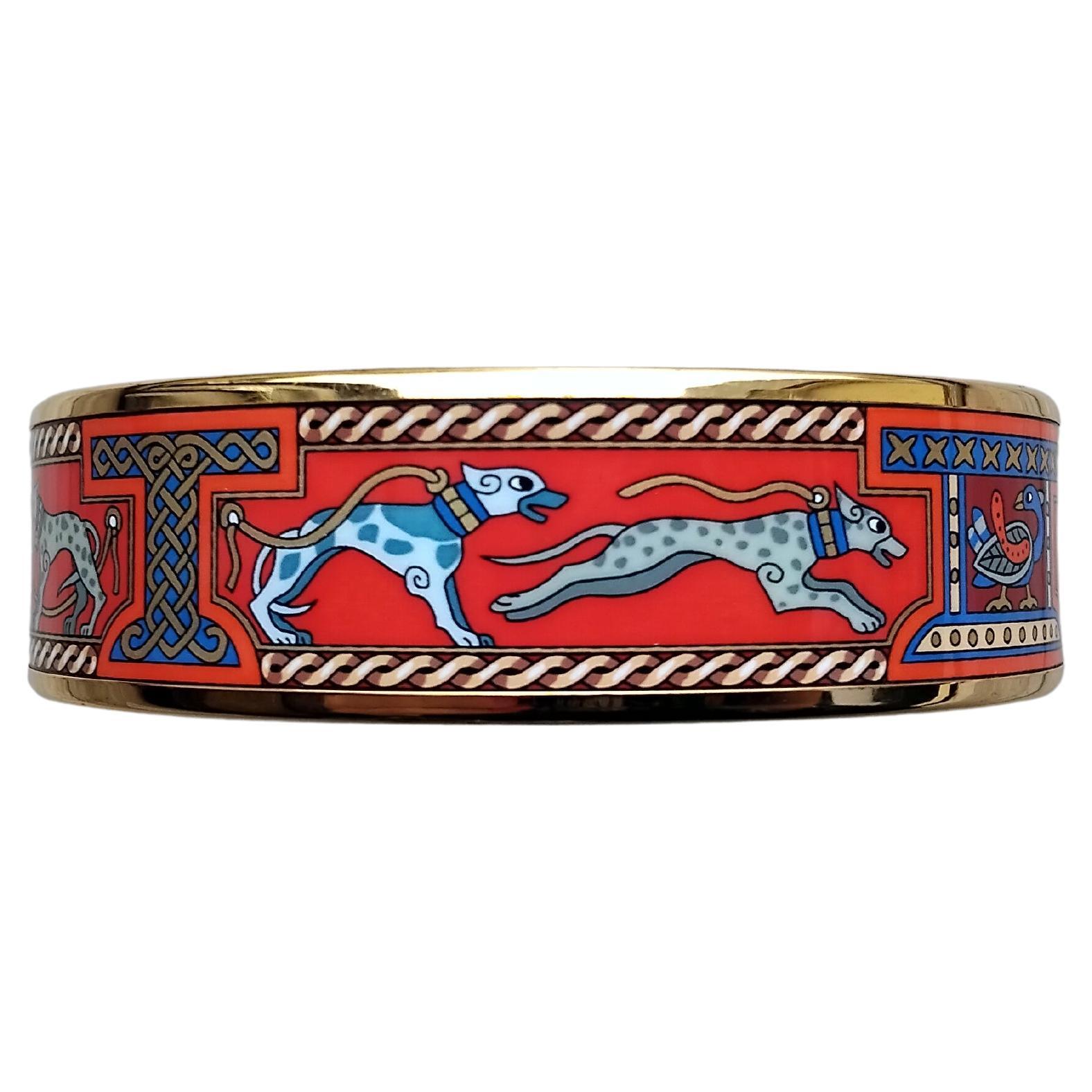 Hermès Jewels Matching Set Bracelet Earrings Greyhound Gold Plated Size 70 For Sale 7