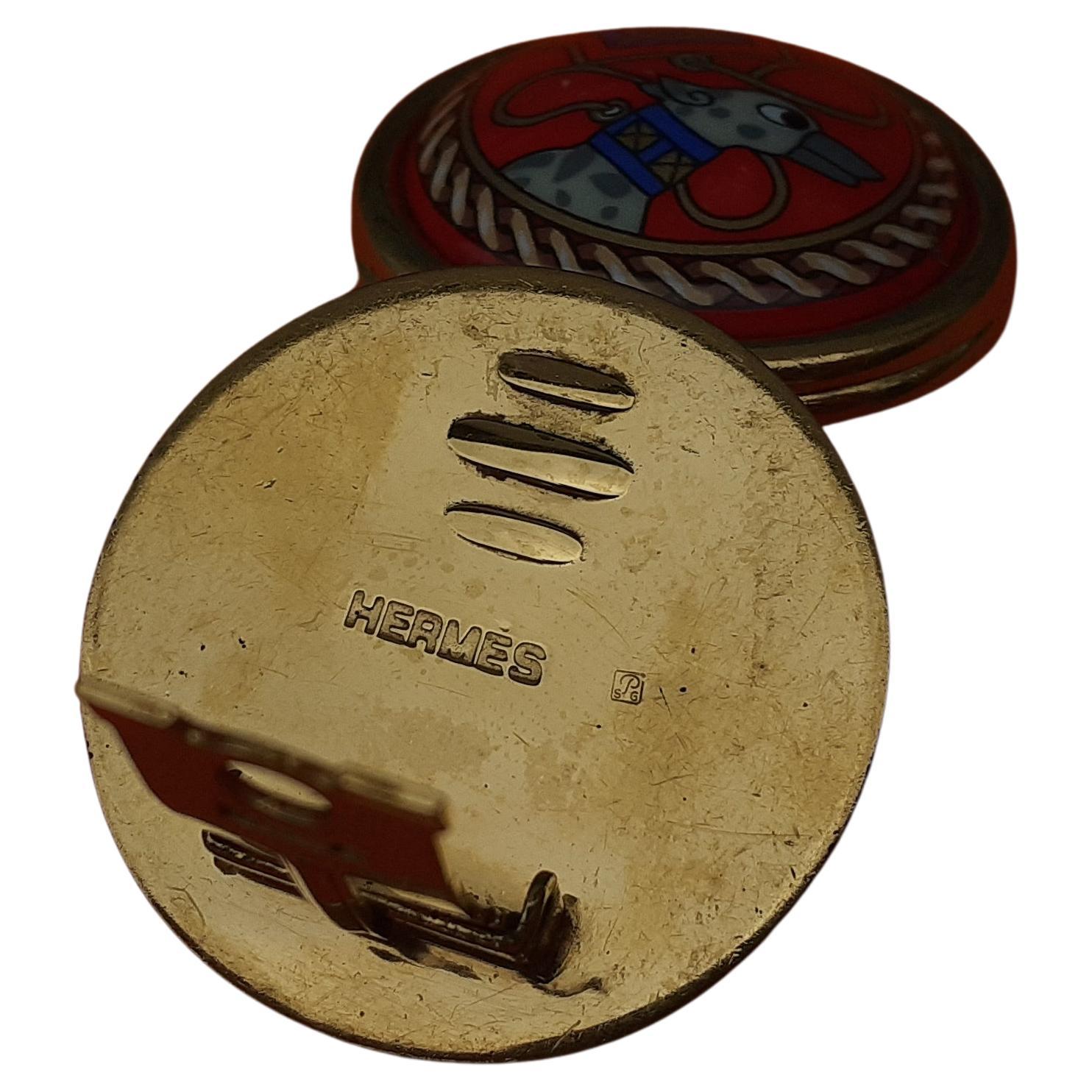 Hermès Jewels Matching Set Bracelet Earrings Greyhound Gold Plated Size 70 For Sale 8