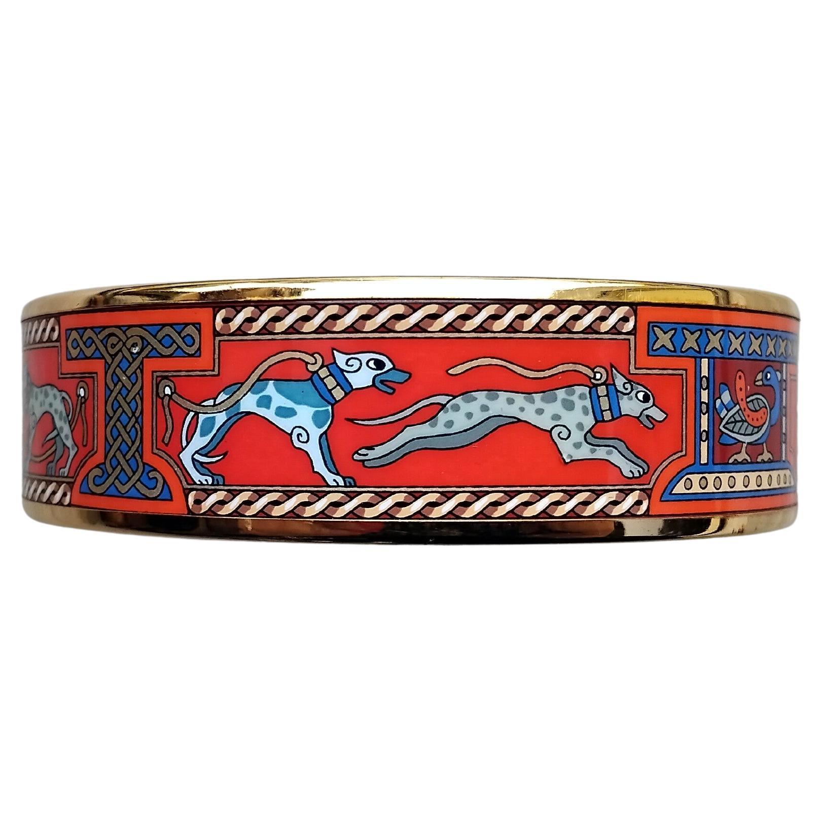 Hermès Jewels Matching Set Bracelet Earrings Greyhound Gold Plated Size 70 For Sale 3