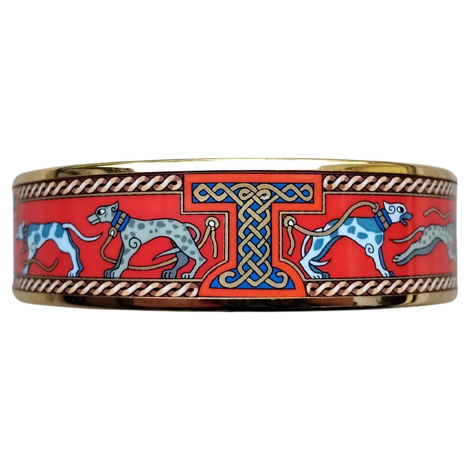 Hermès Jewels Matching Set Bracelet Earrings Greyhound Gold Plated Size 70 For Sale 4